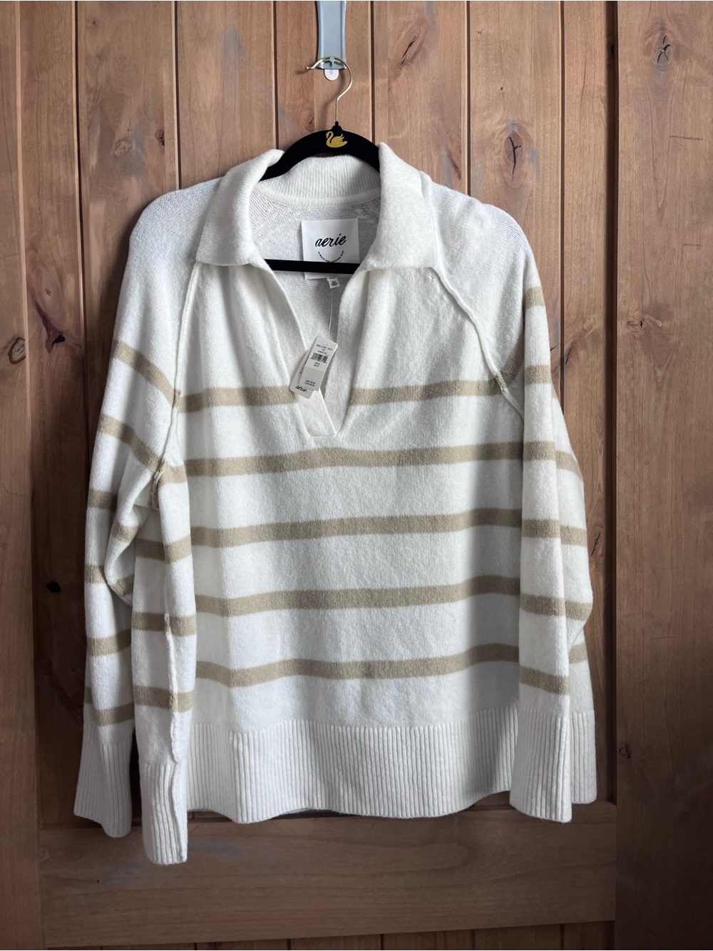 aerie unREAL oversized Cream and Beige Striped Sweater - size Small - NWT